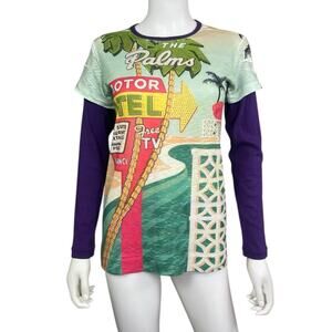 Vtg Y2K Custo Barcelona Girl's 14 Artsy Vacation The Palms Long Sleeve Shirt EUC